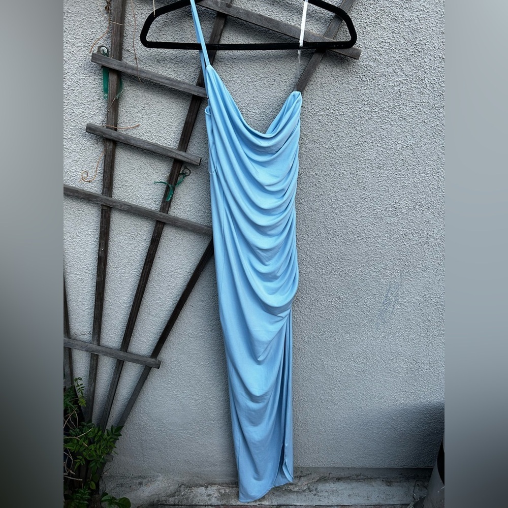 Nookie Aria One Shoulder Asymmetrical Gown Maxi Ruched in Blue New with Tags! - Picture 5 of 13
